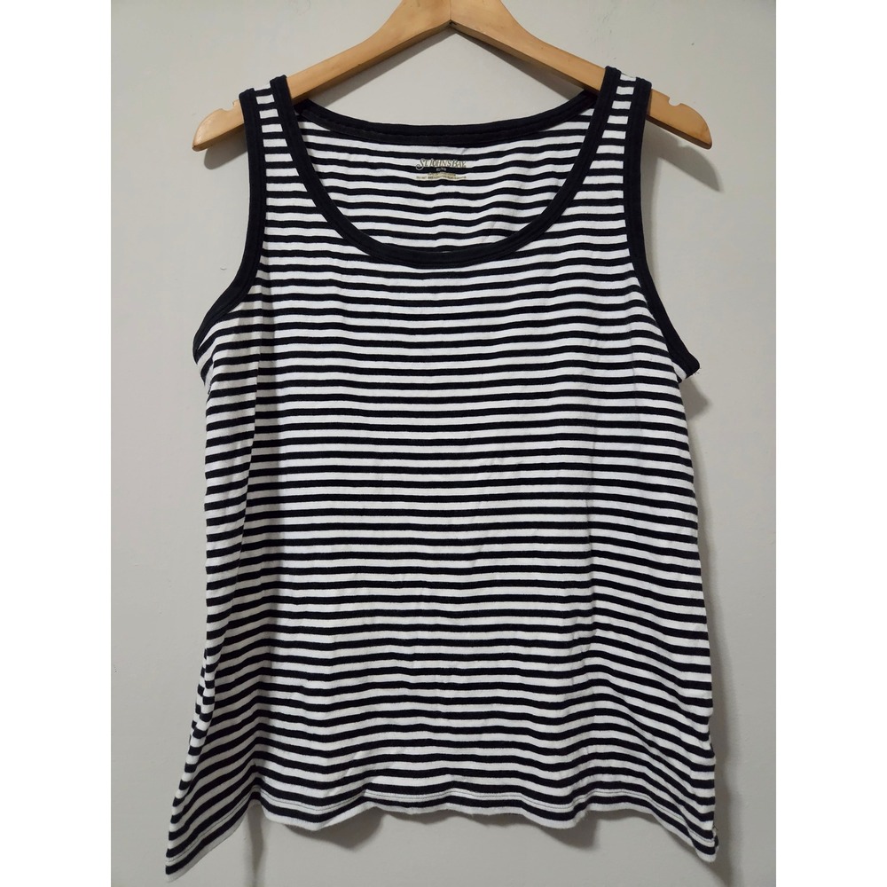 St Johns Bay Womens XL Tank Top Navy Blue White Striped Cotton Scoop Neck